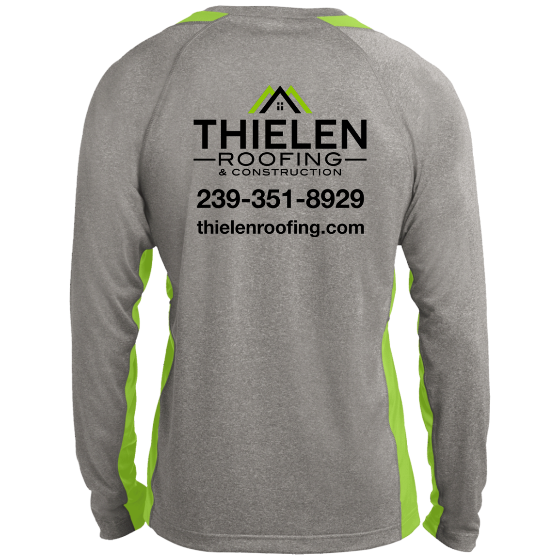 THIELEN ROOFING Long Sleeve Heather Colorblock Performance Tee
